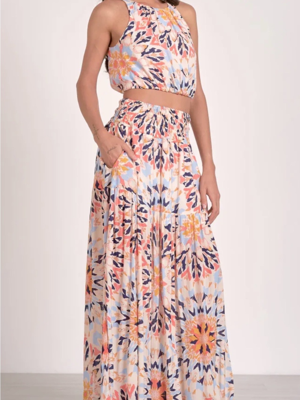 Elan kaleidoscope  Floral Maxi Skirt and top set